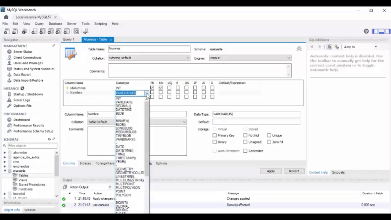Como crear una base de datos y tablas en MySQL (Workbench)