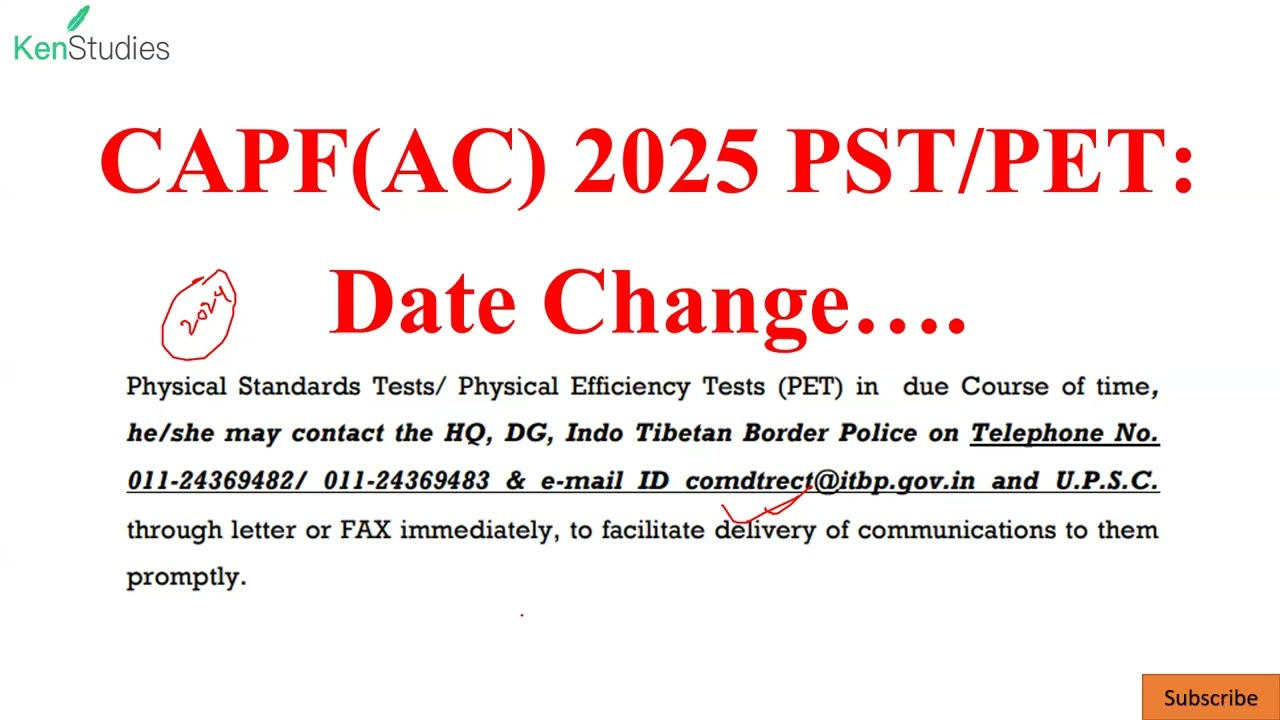 CAPF(AC) 2025 : PST/PET : Process of Date Change for genuine Reason..
