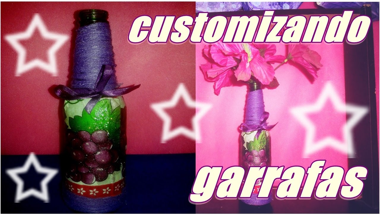 customizando garrafa de vidro( com retalho e l&atilde;)