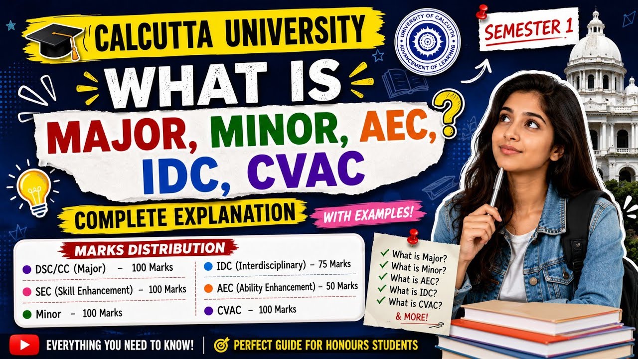 Calcutta University Semester 1 Explained | Major, Minor, SEC, IDC, AEC, CVAC & Marks Distribution | 