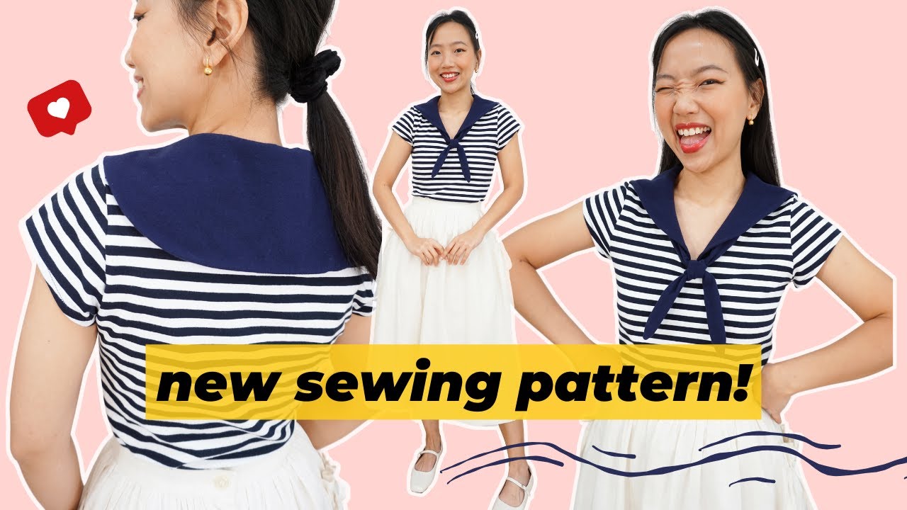 SUPER EASY Sailor Collar Knit Top for Spring! Step-by-step sewing tutorial (ME2078 pattern)