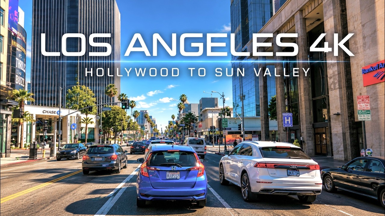 4K Los Angeles California. Hollywood to Sun Valley