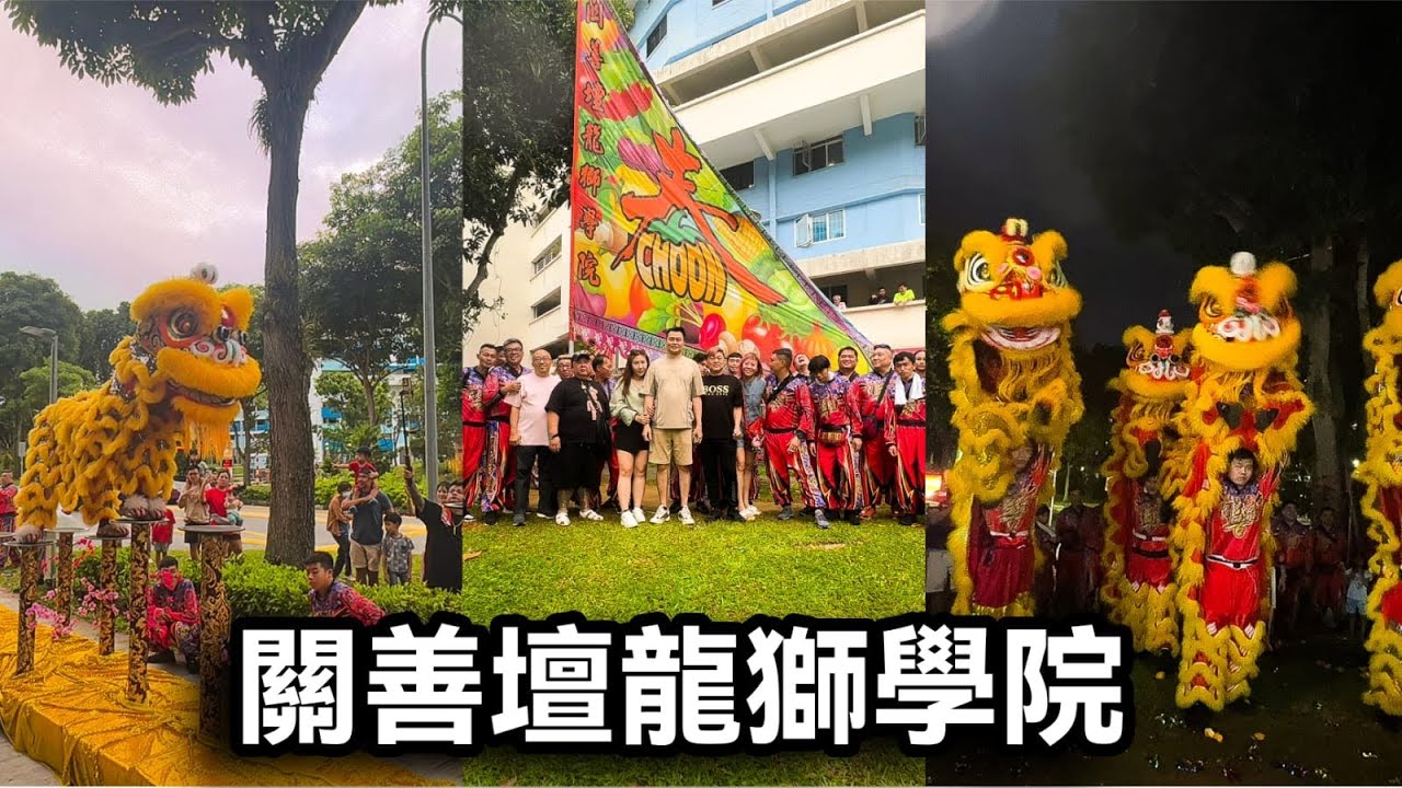 4k 新加坡關善壇龍獅學院 Kuan San Tang Big Flag , Dragon & Lion Dance High Pole Performance at 春菜果 9 Feb 2025