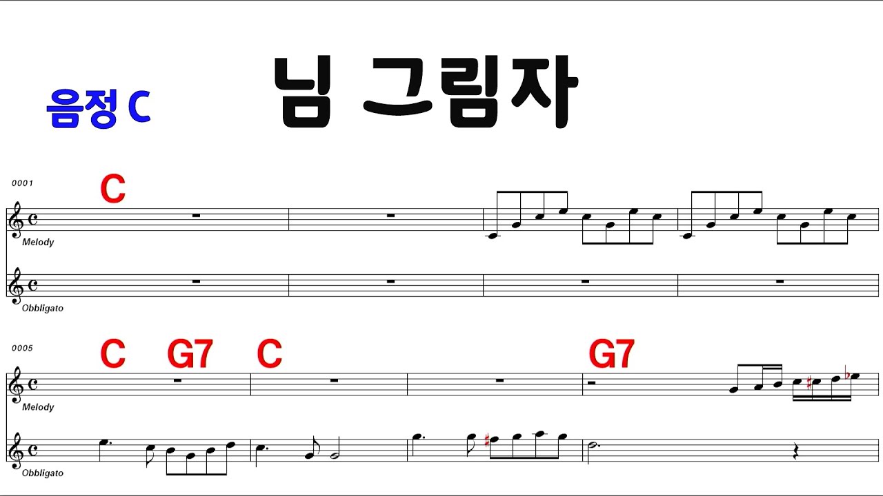 님그림자 C    /M.R 반주 / 전.간주 계명표기 통기타 악보영상