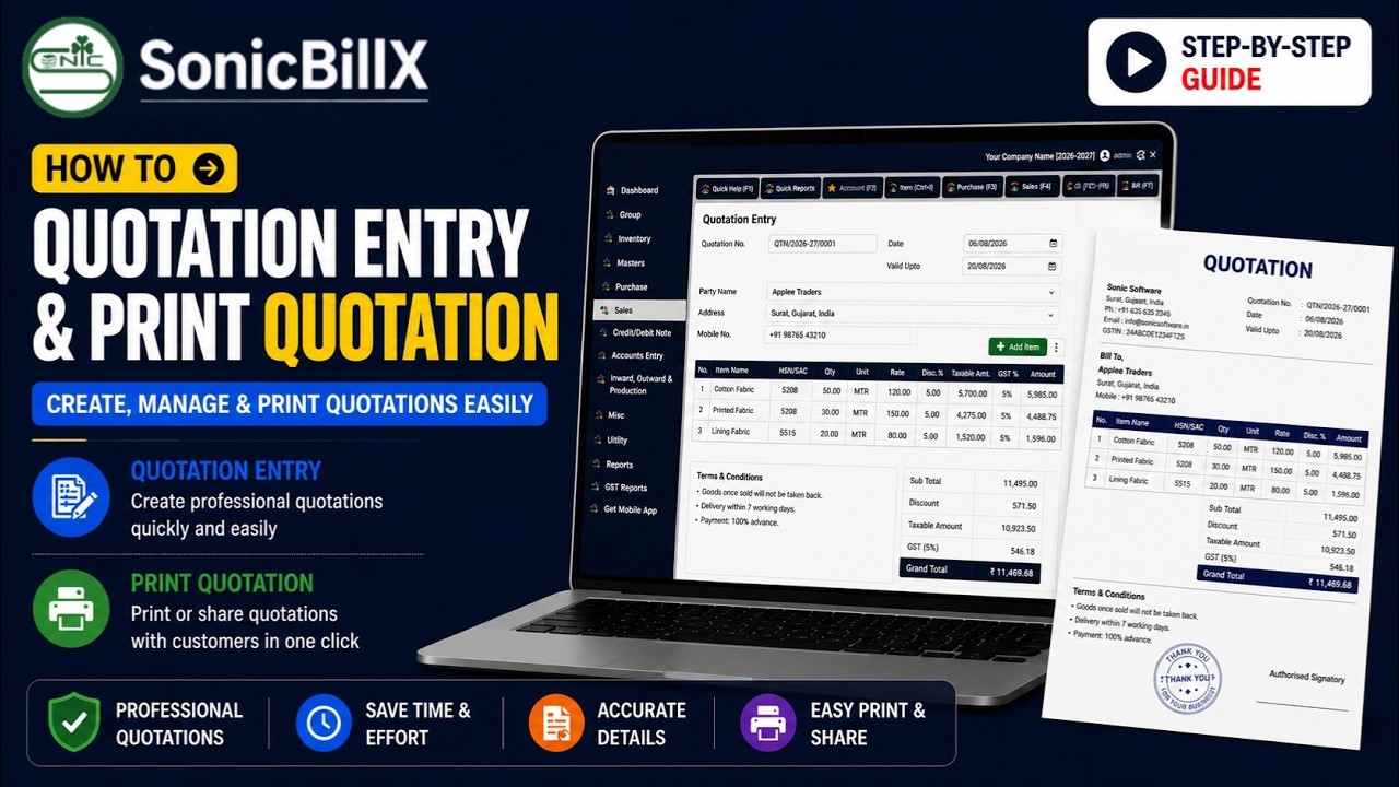 How to Create & Print Quotation in SonicBillX | Quotation Entry Tutorial