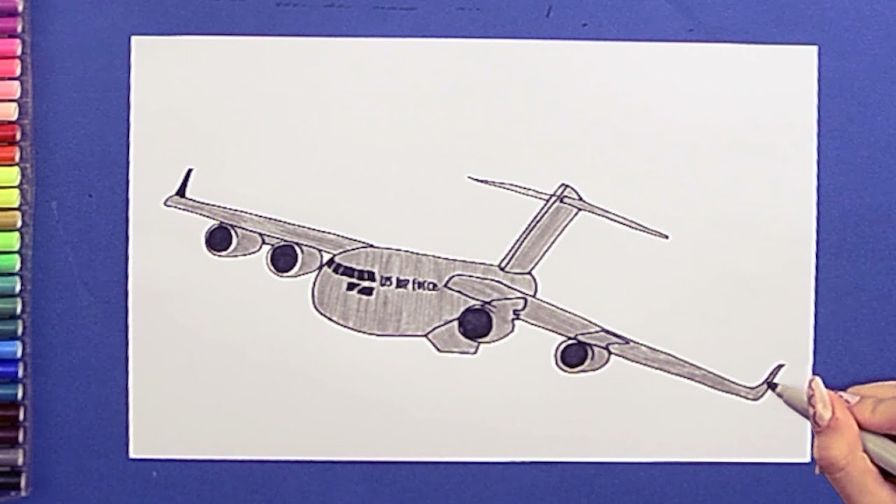 How to draw a C-17 Globemaster military transport plane