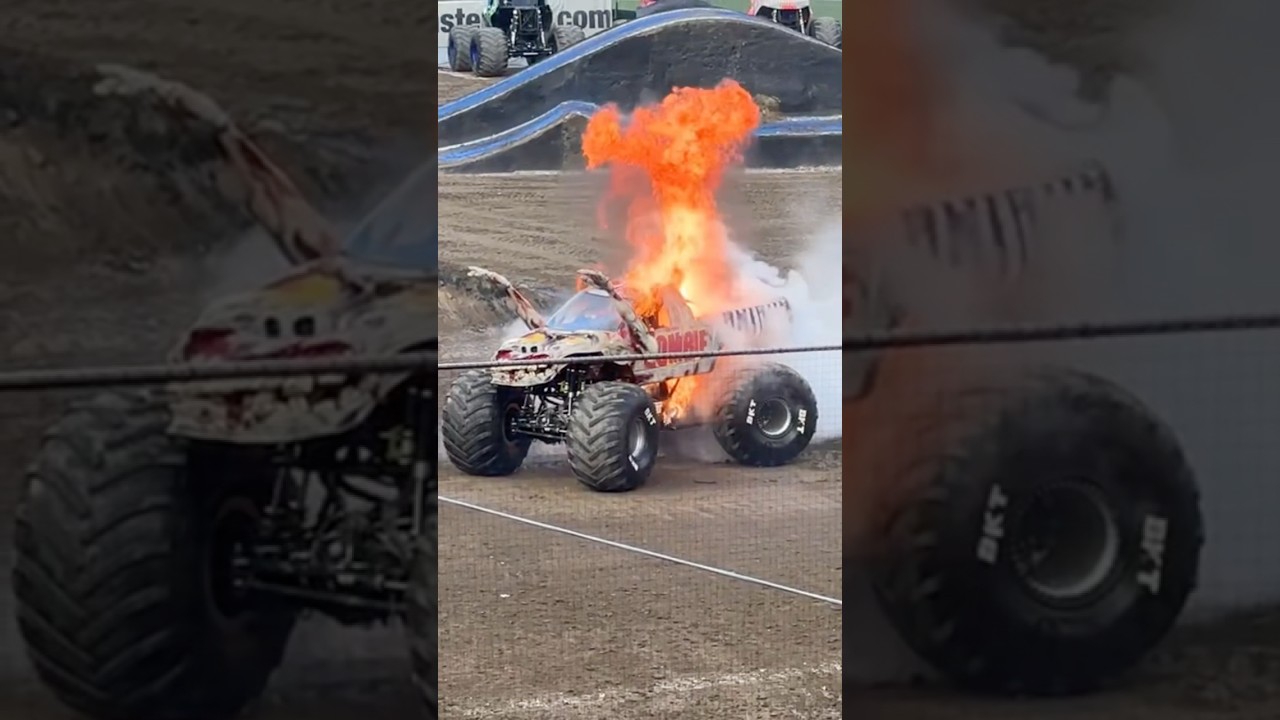 Zombie monster truck catches fire! #monsterjam #stunt #fire #sendit #motorsport #monstertruck