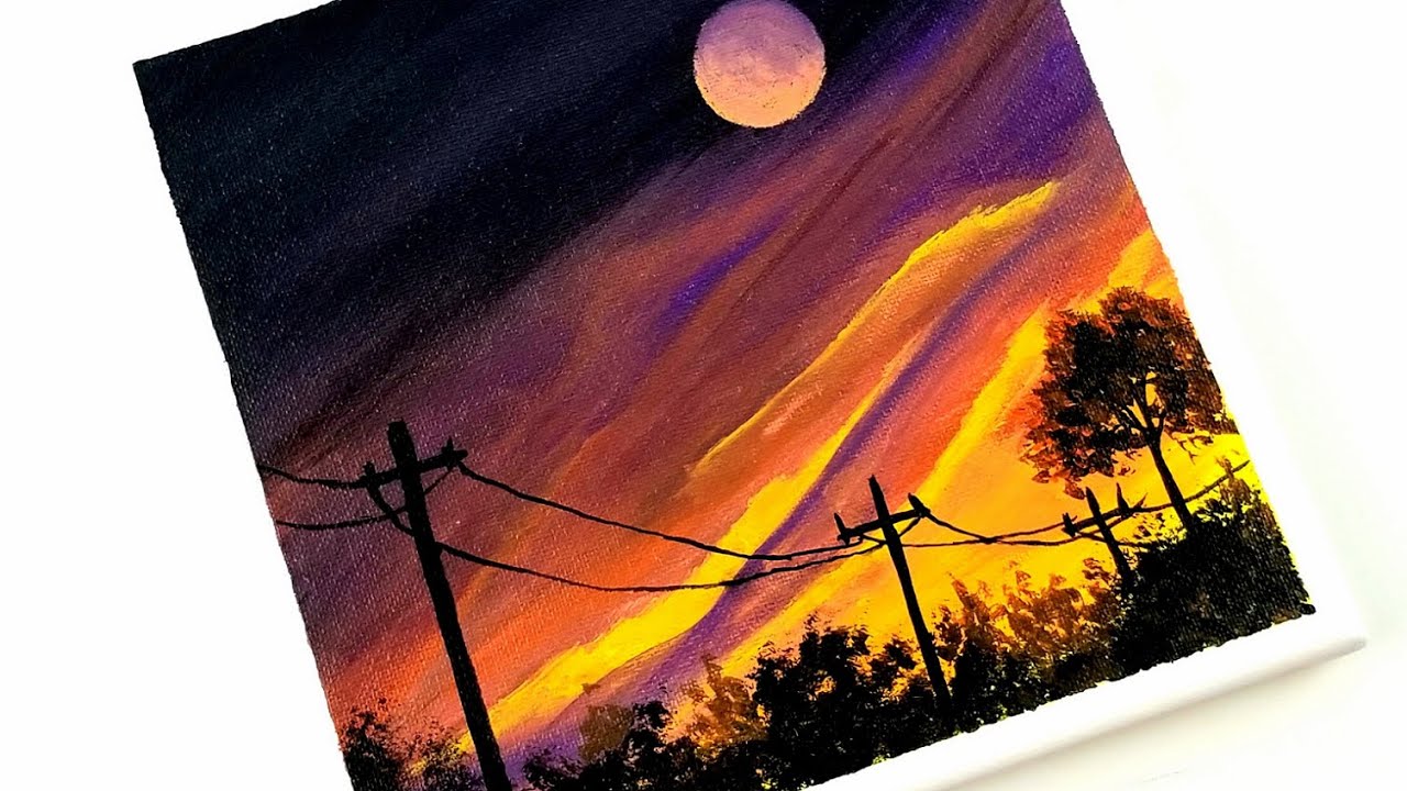 Acrylic painting for beginners | Beautiful evening sky |  Art challenge # 133