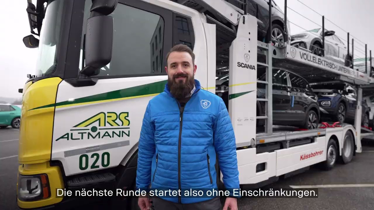 Weltweit erster vollelektrischer Scania Standard-Autotransporter geht in den Einsatz!