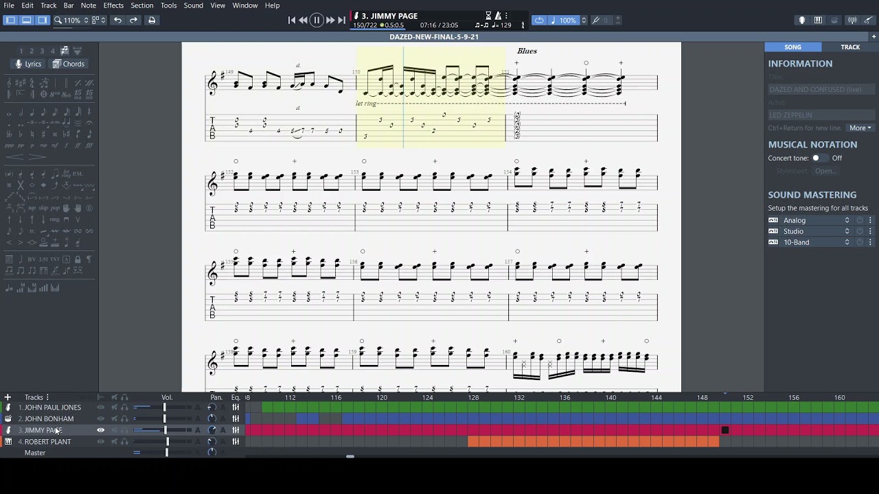 Dazed and Confused (live) guitar tab / transcription
