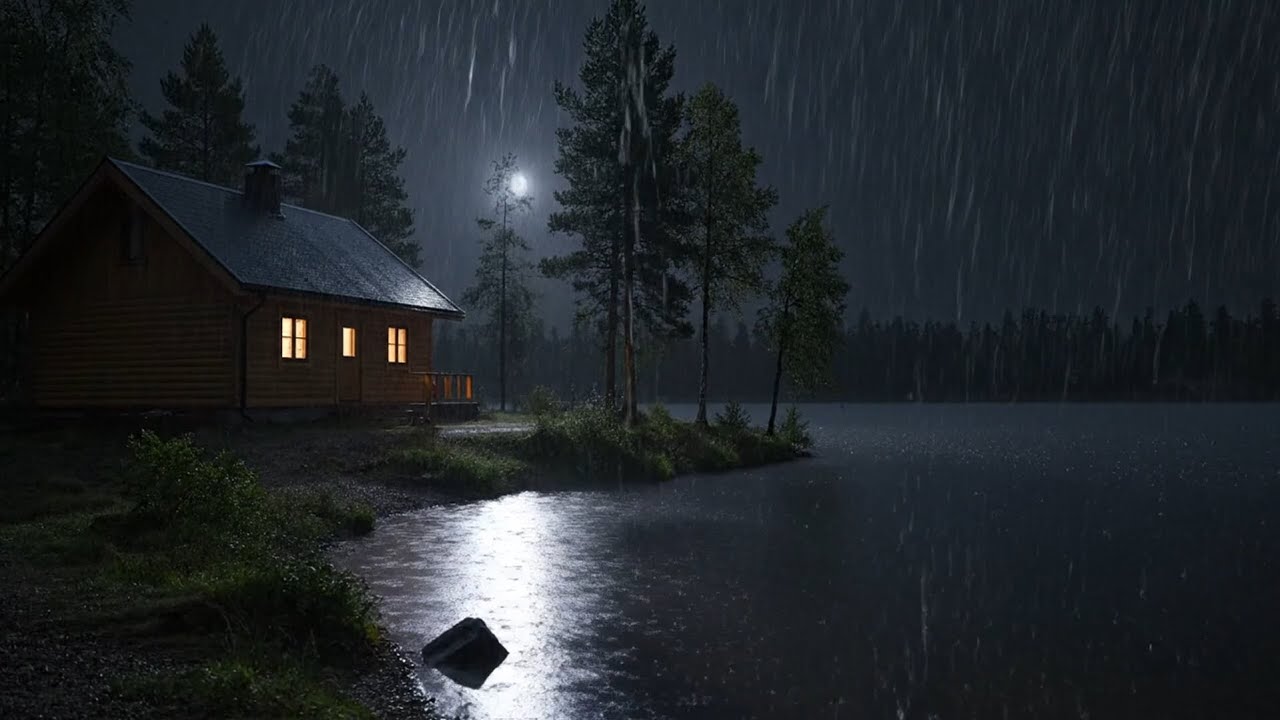Rain Sounds For Sleeping - 99% Instantly Fall Asleep With Heavy Rain at a Lakeside Wooden House