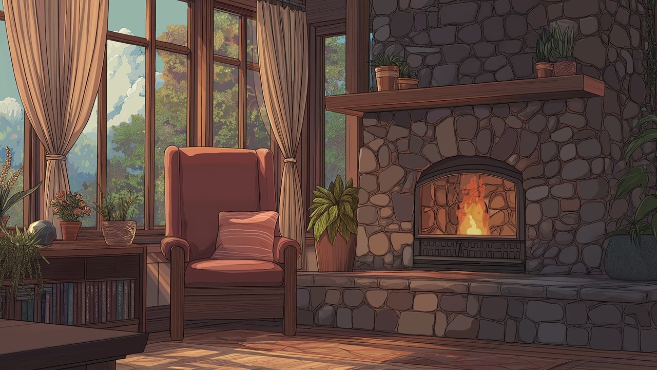 Relaxing Spring Cabin Ambience 🍃 Cozy Fireplace & Smooth Jazz for Reading, Work & Study