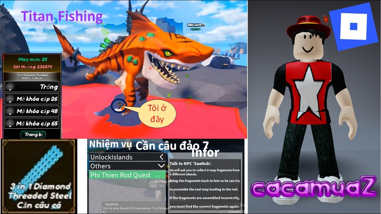 Roblox game TITAN FISHING - câu cá vạn cân. Tôi mở khoa đảo 7, làm nv lấy cần câu đảo 7 #roblox