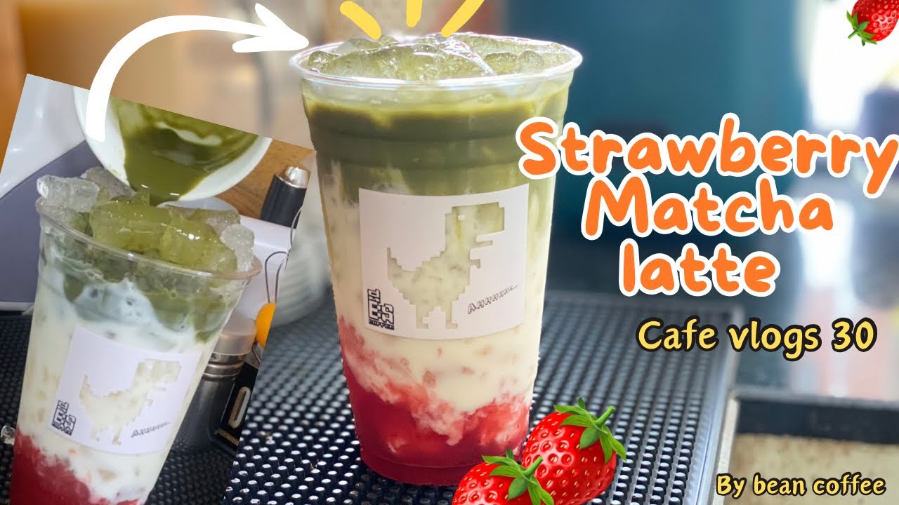[Cafe vlogs 30] របៀបធ្វើ ស្រ្តូីប៊ីរីម៉ាឆាឡាតេ / Strawberry matcha latte 🍓🍵 @Bean_cafe29 #coffee