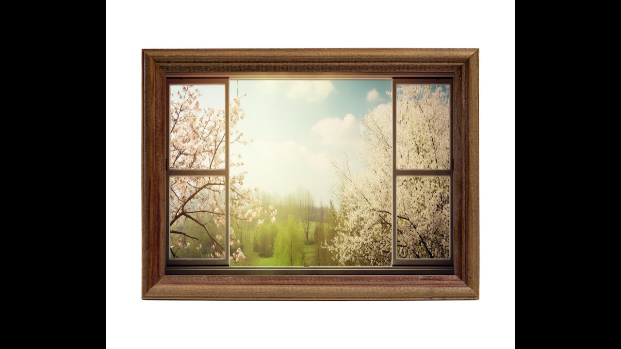 Spring Countryside Window View | Blooming Trees & Green Hills | Farmhouse Wall Art Video
