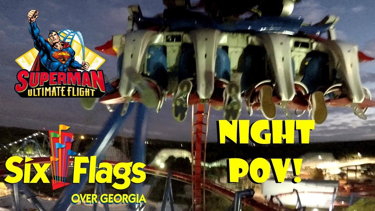 Superman: Ultimate Flight Six Flags Over Georgia Night POV During Fright Fest!!!