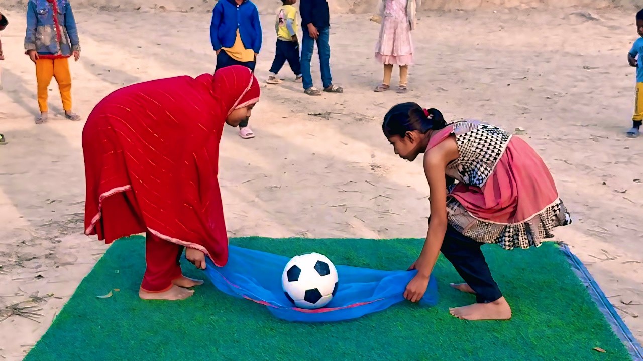 Mind Blowing Where to throw a football in fishing style? Village girls game | Food Game Challenge BD