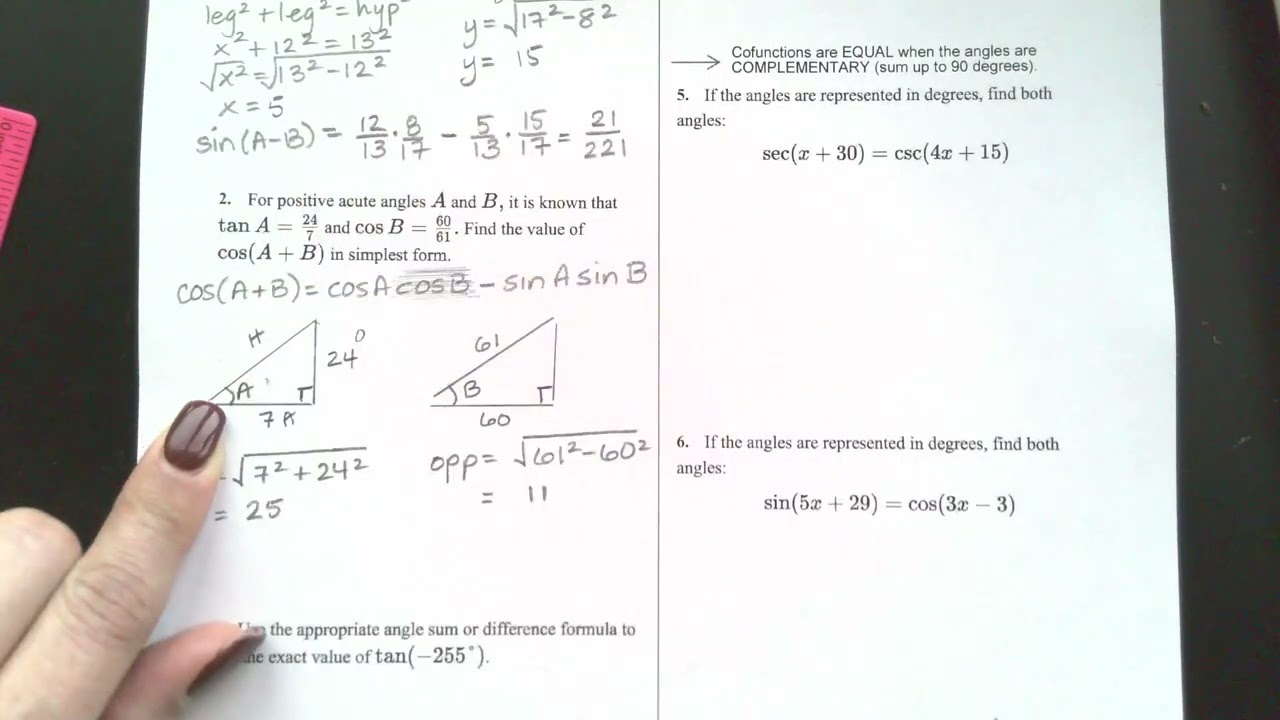 8.3 Sum & Difference and Cofunction Trig Formulas