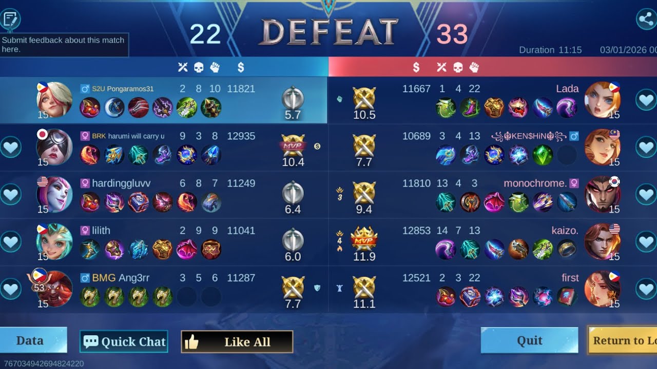FIRST GAME MARCH TALO! (MELISSA IN BRAWL) DEFEAT 😥😭😭 03-01-2026 late upload
