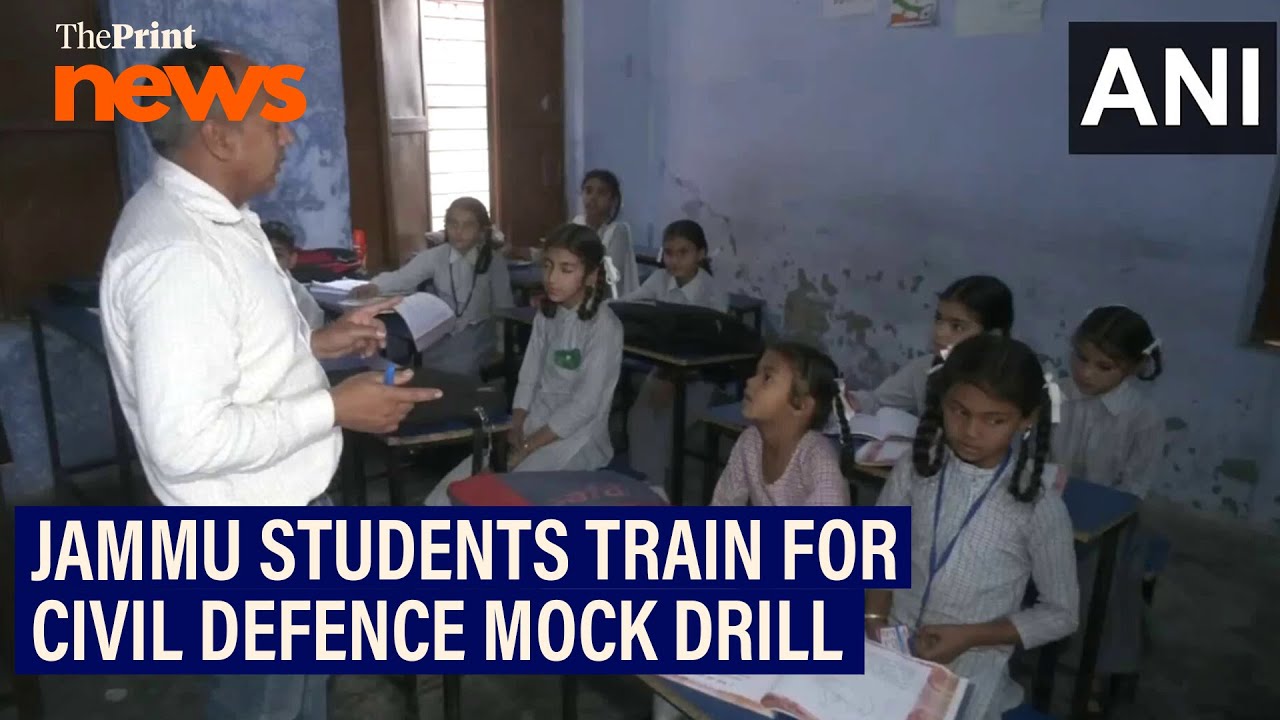 Students in Jammu being trained for nationwide civil defense mock drill