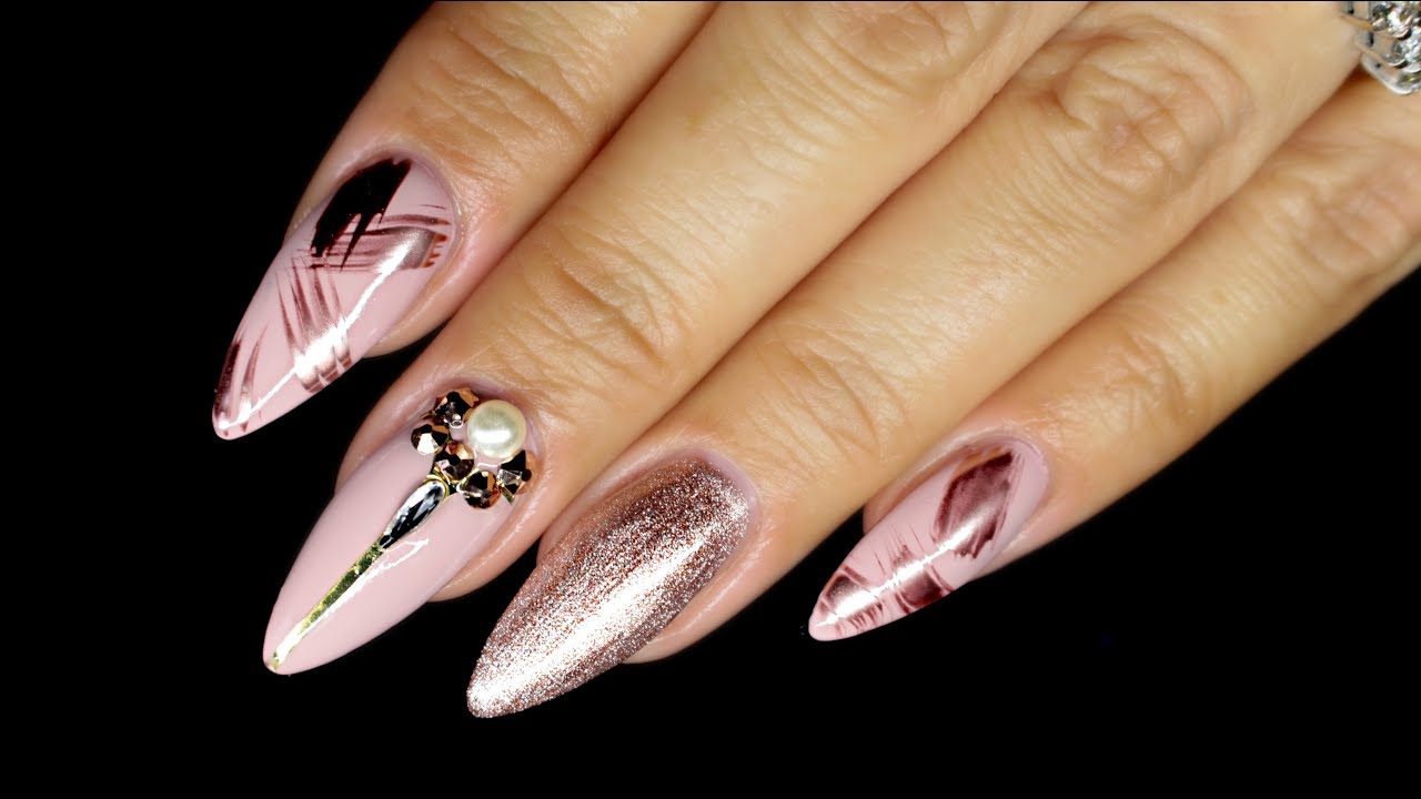 ♡ABSTRACT ROSE GOLD CHROME SPLASH! SWAROVSKI CRYSTALS♡