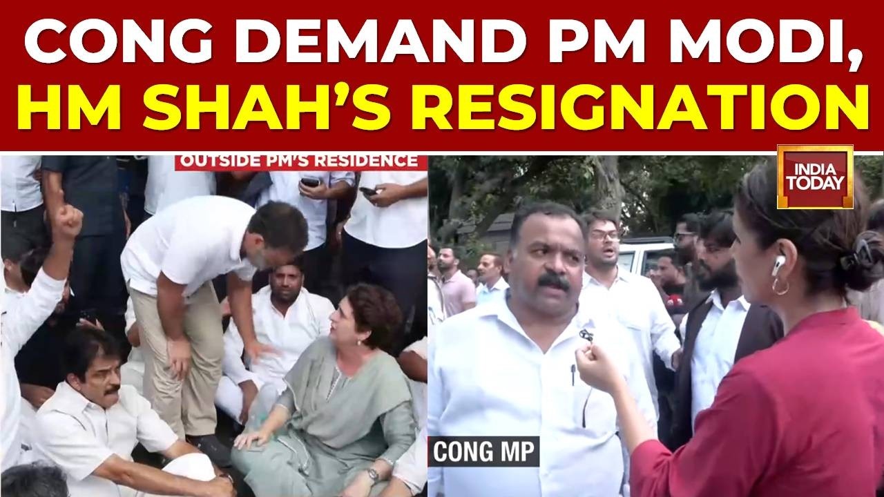Rahul Gandhi Protest Outside Modi's House: Congress Demand PM Modi And HM Amit Shah's Resignation