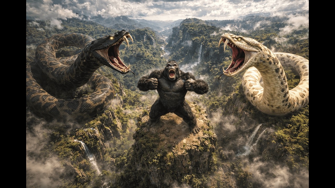 Brutal King Kong vs TWO Titanoboas – Ultimate Survival Battle