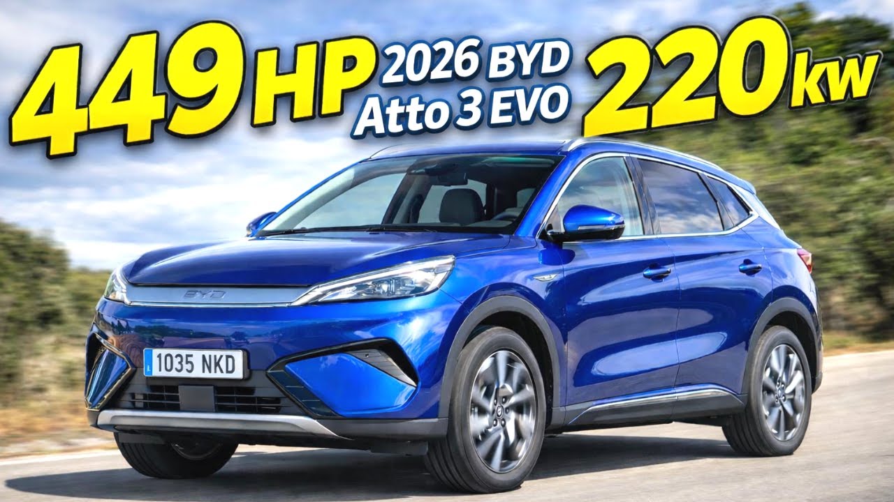 BYD Atto 3 EVO Shocks 2026 года выпуска, мощность 449 л.с. и зарядка 220 кВт.
