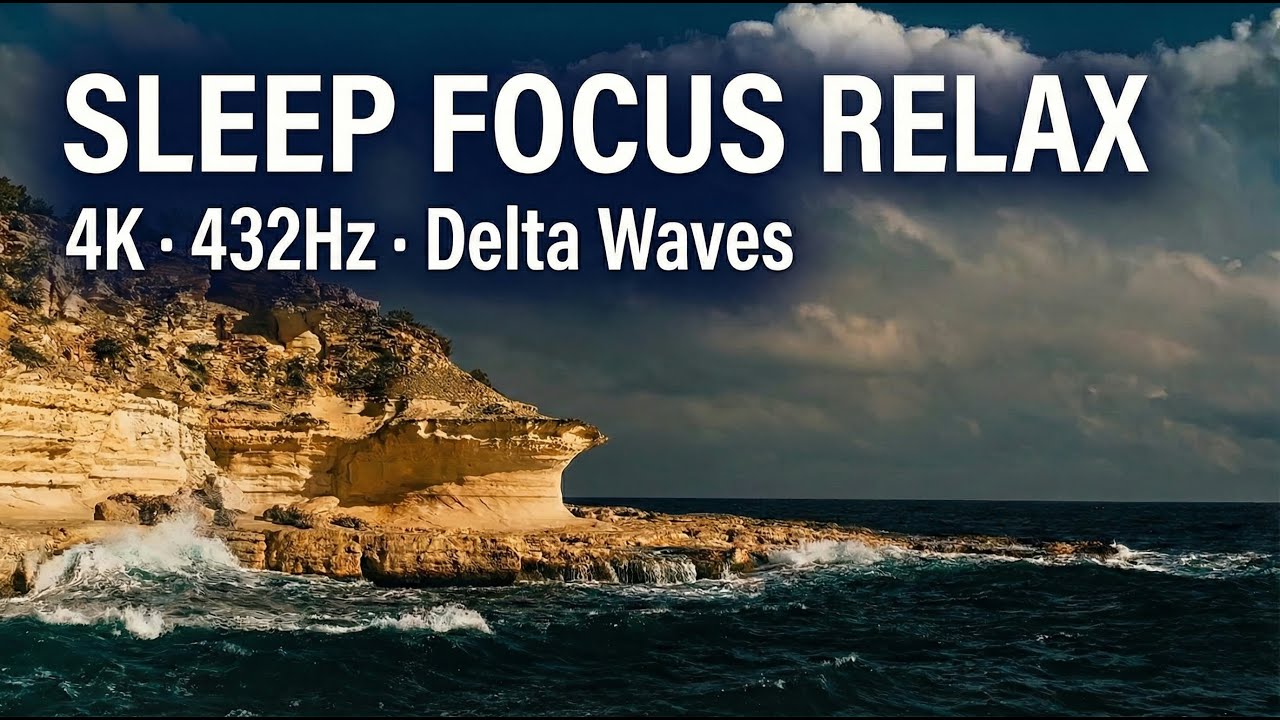 10 Hours Ocean Waves Hitting Rocks | 4K Deep Sleep & Focus (432Hz + Delta Waves)