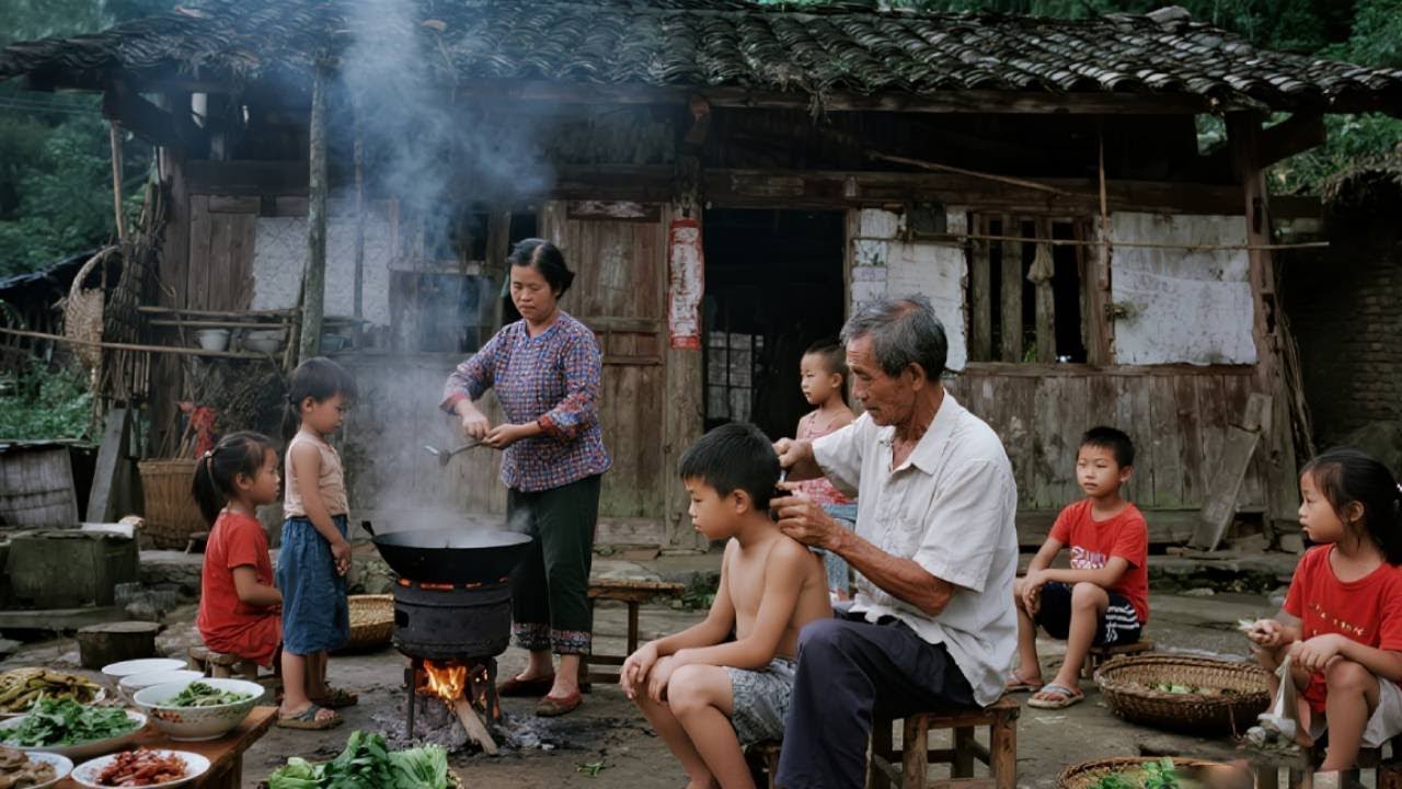 【一家七口隐居深山】孩子们要开学了，爸爸忙着给孩子们剪头发，一家人其乐融融！#农村生活#亲子