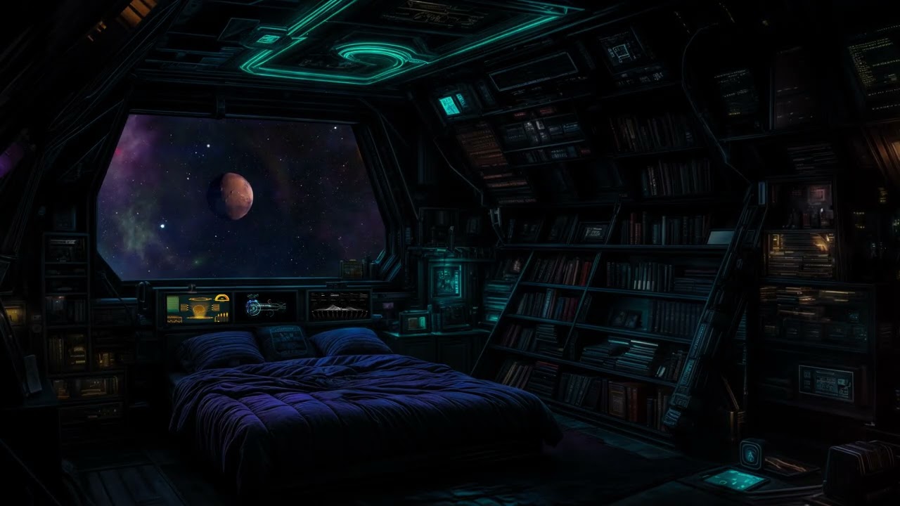 🌌 A Quiet Night Inside a Deep Space Bedroom | Dark Sci-Fi Ambience for Sleep 🌙✨