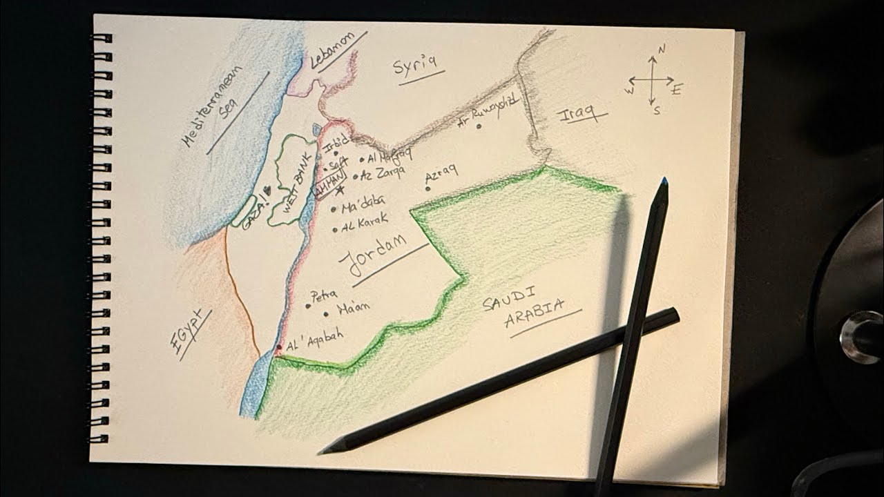 ASMR Arabic Jordan Map drawing 🇯🇴 رسم خريطة الأردن و معلومات للمساعدة على النوم 😴🛌