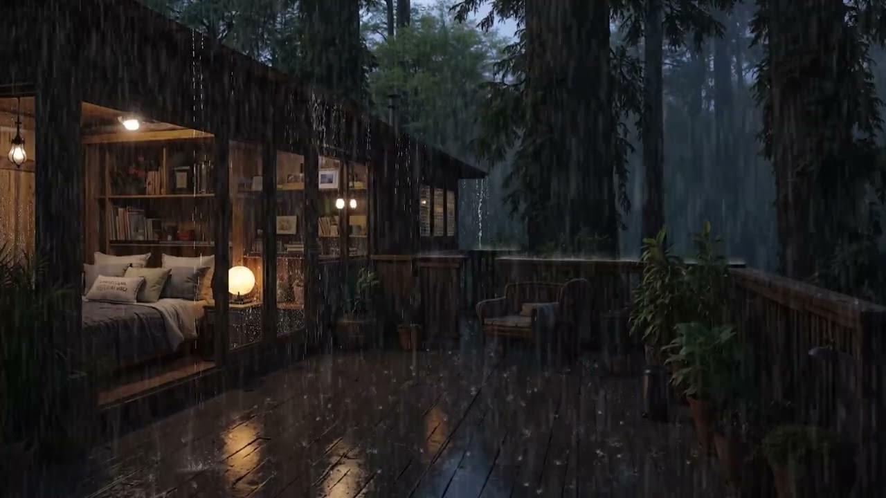 Rain Falling Gently Around a Cabin in the Forest 🌧 | Soothing Night Sounds for Deep Rest