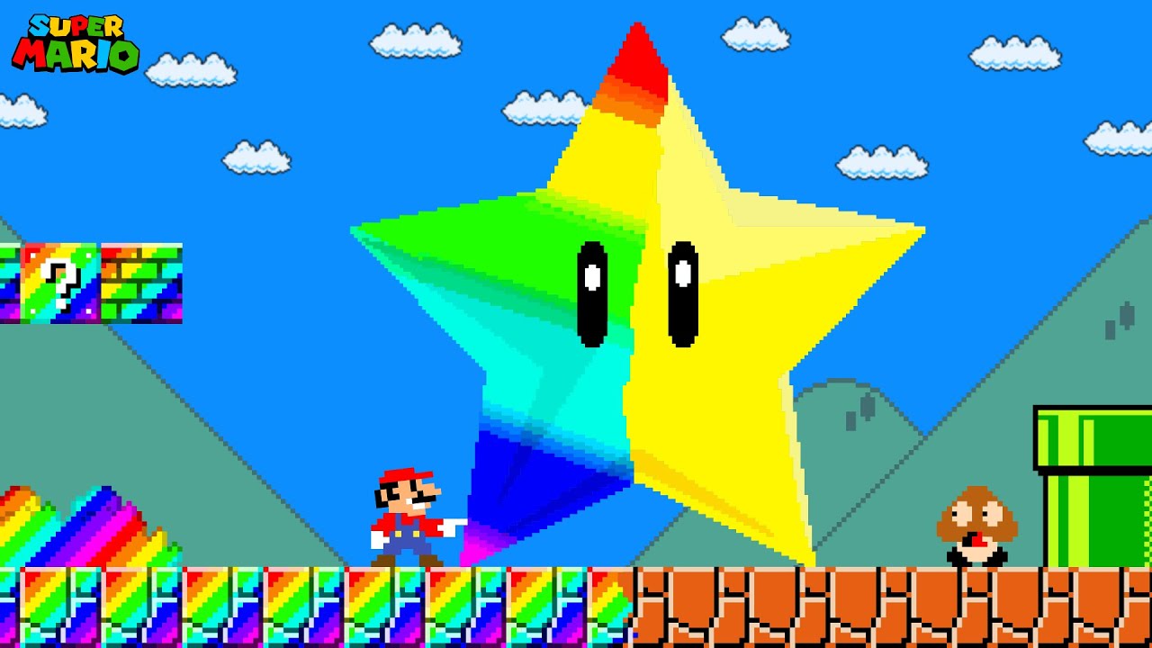 Super Mario Bros. but Everything Mario touch turns to Rainbow