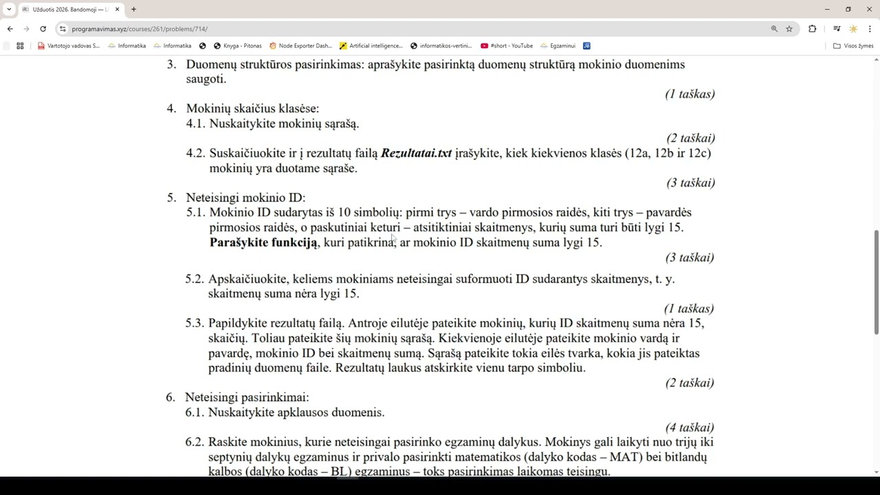 2026 metų bandomosios užduoties nagrinėjimas ir vienas galimų sprendimų