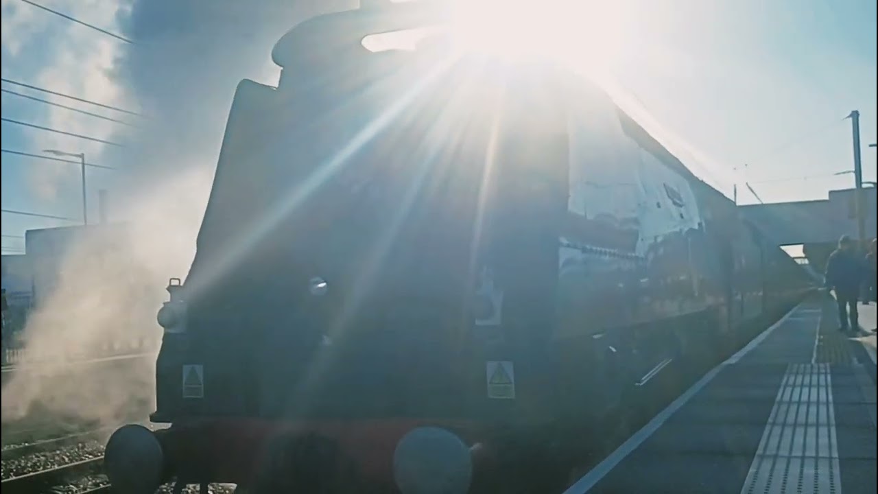 Battle of Britain Class 4-6-2 Steam Locomotive at Peterborough Station heading for York from London 