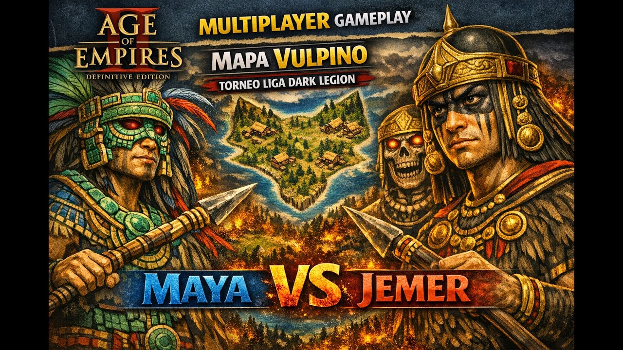 Age Of Empires 2 Multiplayer Gameplay Partida 1v1 Mapa Vulpino Torneo Liga Dark Legion Maya Vs Jemer