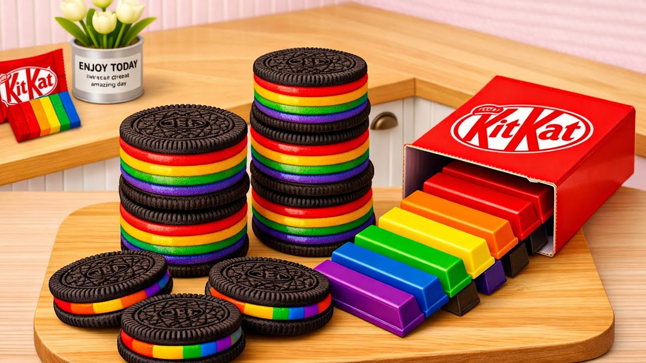 Радужные Skittles против радужных KitKat 🌈🍫 Увлекательный мини-торт ASMR Чудо-торт