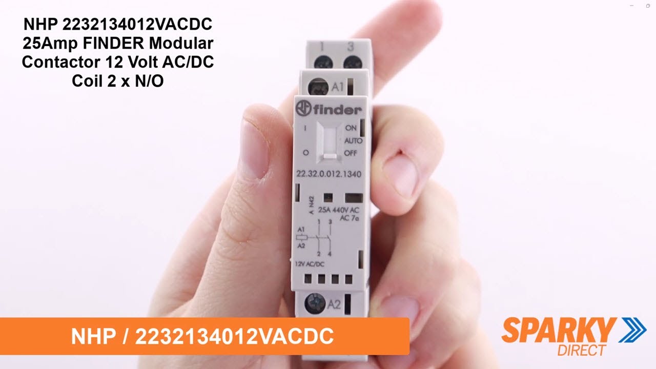 NHP 2232134012VACDC | 25Amp FINDER Modular Contactor 12 Volt AC/DC Coil 2 x N/O