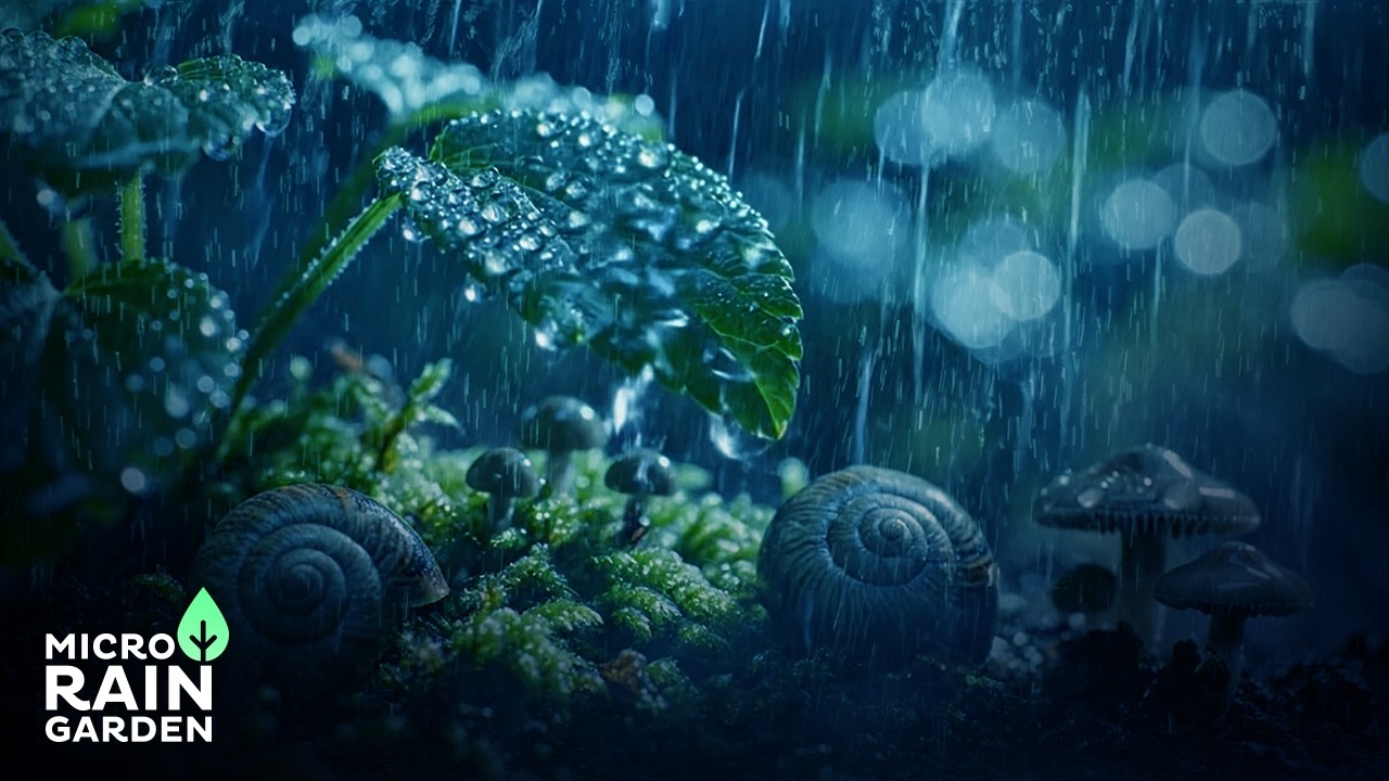 Macro Rain on Mushrooms & Leaves · Deep Sleep & Calm Focus · Night Forest Ambience · 3 Hours