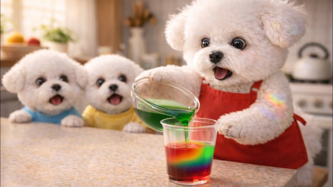 Fluffy Bichon Puppy Makes Rainbow Jelly Cups | Cutest Kitchen Chaos Ever!