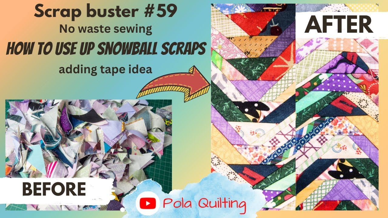 Scrap buster #59 No waste sewing  - how to use up snowball scraps -  adding tape idea