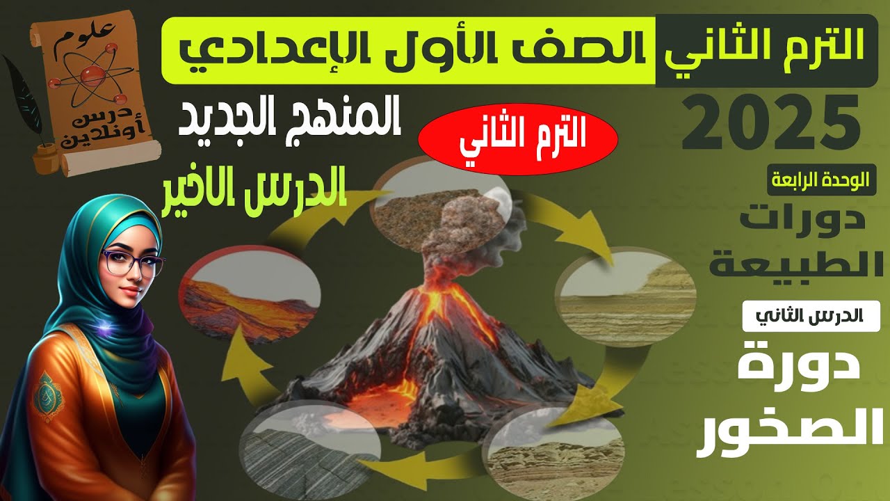 I - علوم الصف الاول الاعدادي الترم التاني(2026) المنهج الجديد - الدرس الاخير (دورة الصخور)