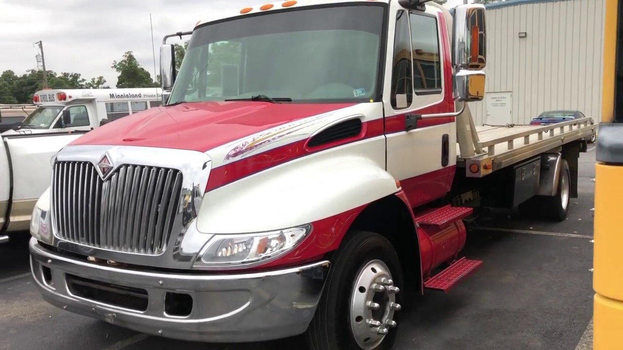 2004 International 4300 Commercial Rollback/Tow Truck DT 466 With Vulcan Aluminum Bed - Walk Around