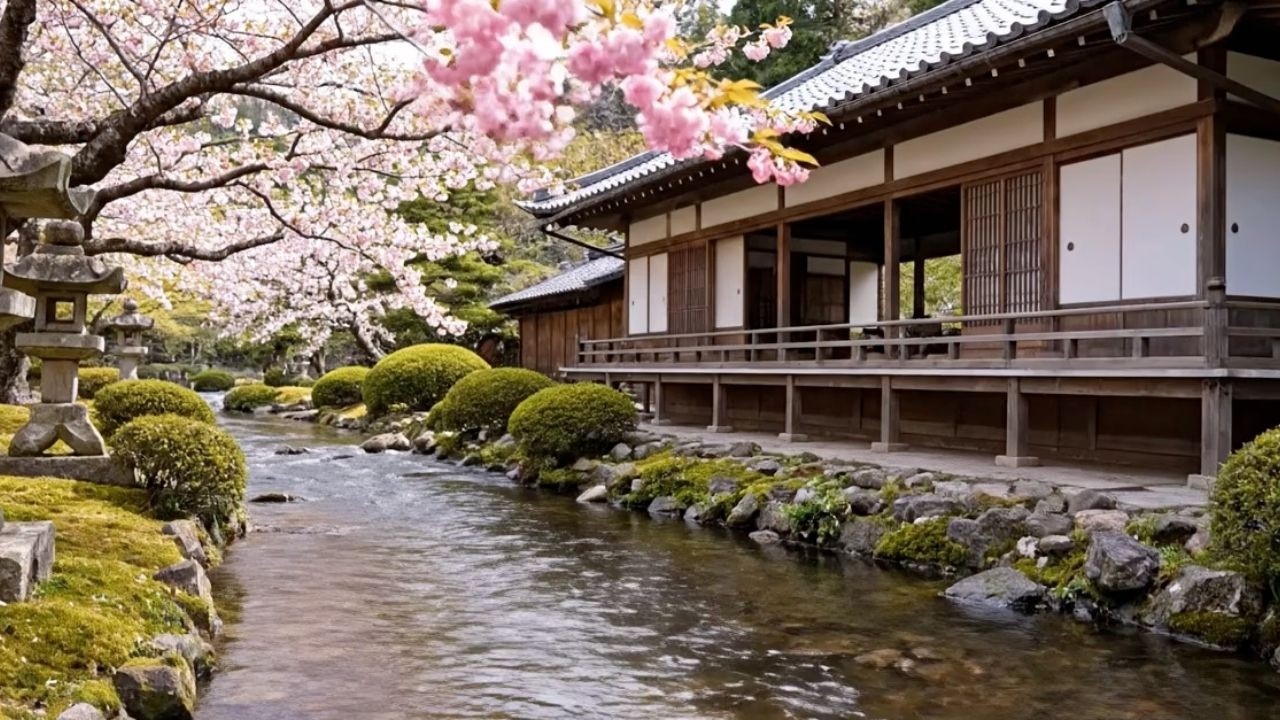 Japanese Zen Garden 🌸 Spring Sakura & Peaceful River Ambience