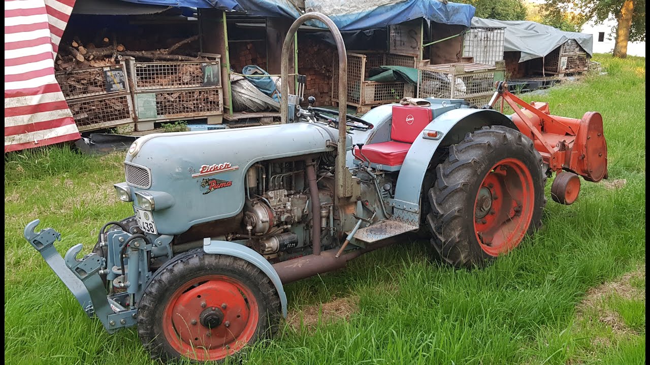 Fräsen auf dem Acker mit Eicher ES400 und Howard CAD 35 Fräse