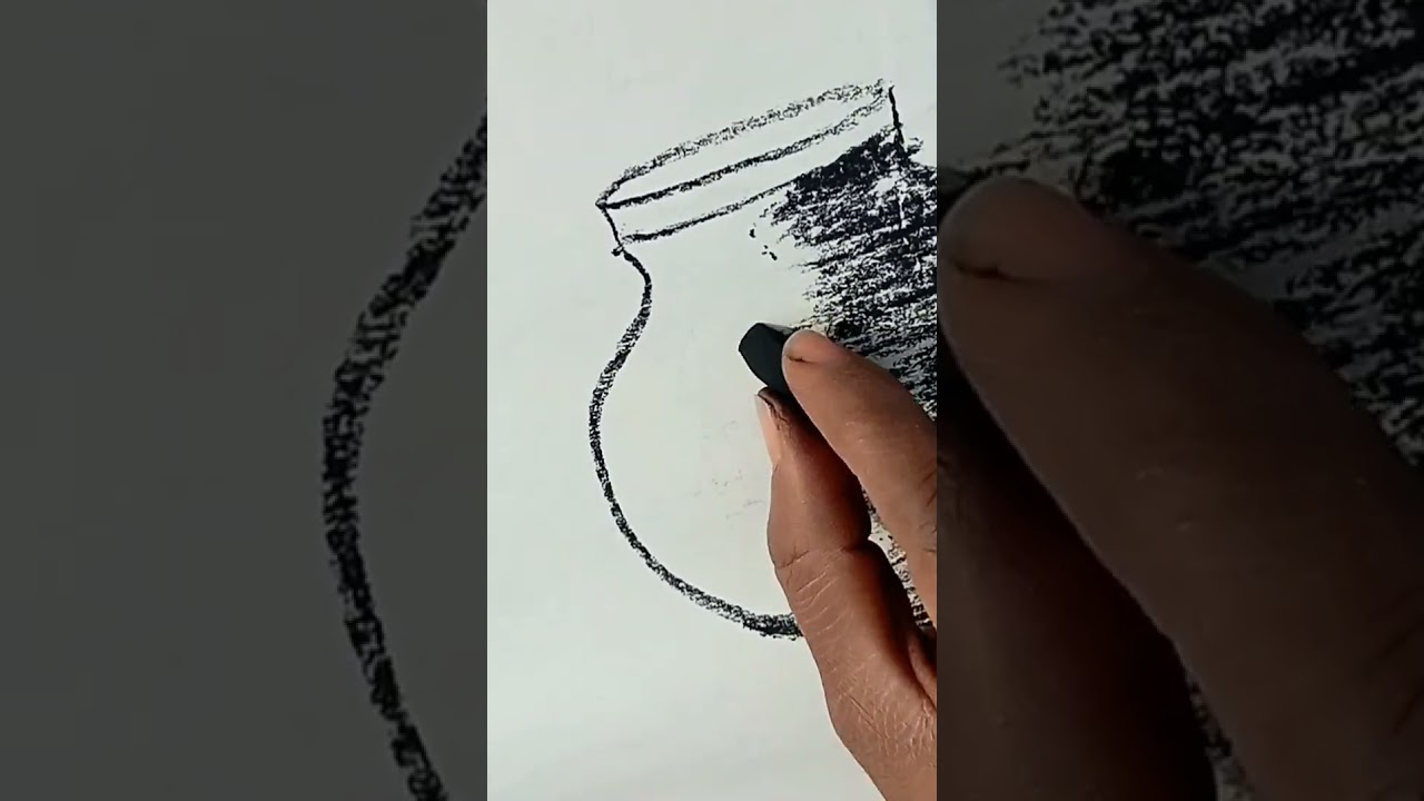 still life drawing for beginner#charcoal shading in easy way#Pot