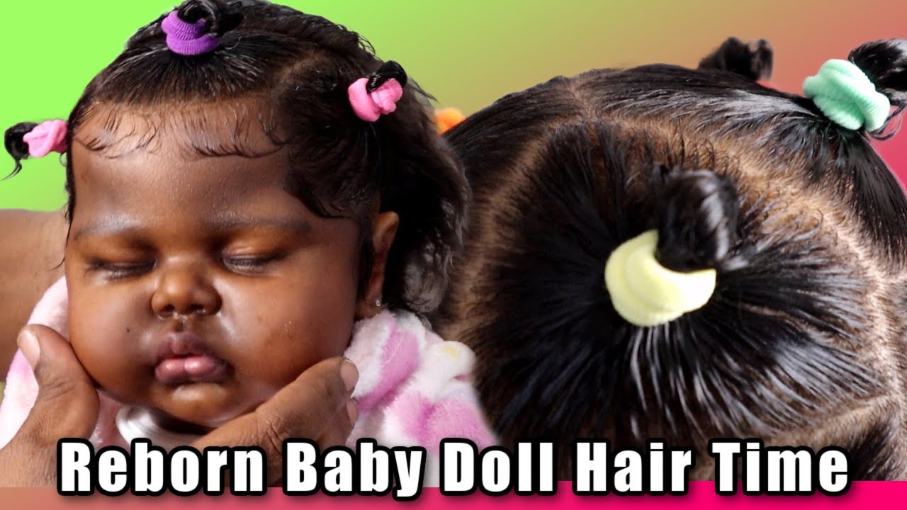 How to style mohair on reborn baby doll pickle with short hair in cute ponytails