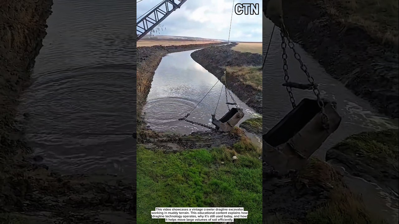 Vintage Dragline Excavator in Action — Powerful Earthmoving Machine!