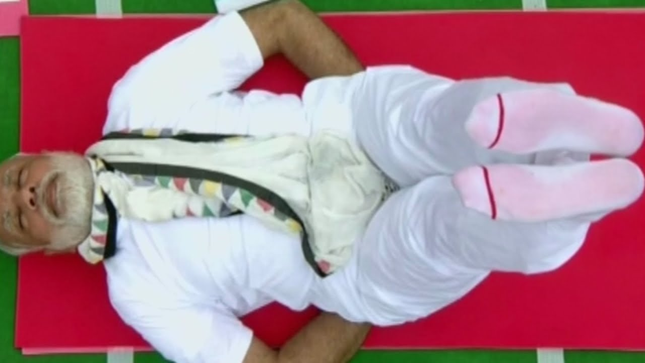 Indian Prime Minister Narendra Modi indulges in some yoga